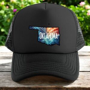 Oklahoma trucker hat mens O/S black snapback state outline American flag